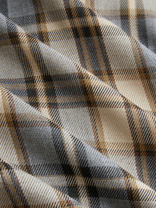 Plaid Asymmetrical Neck Ruched Short Sleeve Blouse