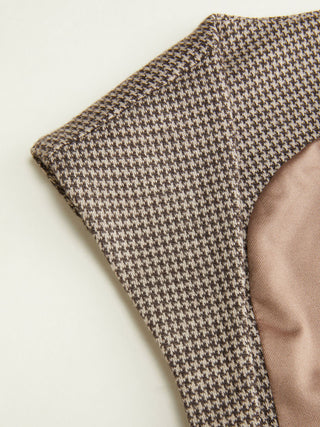 Jacquard Houndstooth Square Neck Crop Blazer Vest