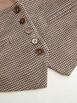 Jacquard Houndstooth Square Neck Crop Blazer Vest