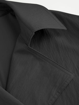 Cotton-blend Collar Long Sleeve Belted Crop Windbreaker