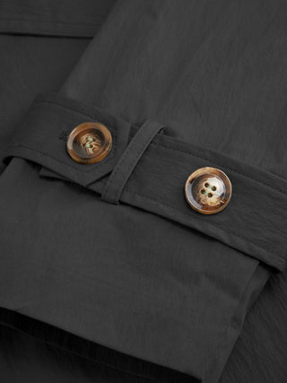 Cotton-blend Collar Long Sleeve Belted Crop Windbreaker