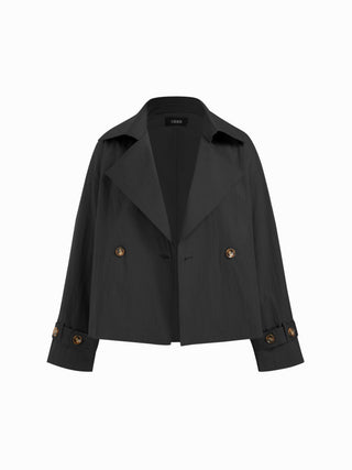 Cotton-blend Collar Long Sleeve Belted Crop Windbreaker