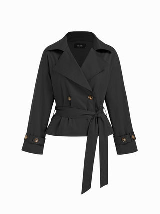 Cotton-blend Collar Long Sleeve Belted Crop Windbreaker