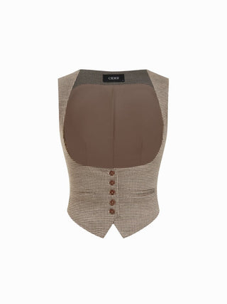 Jacquard Houndstooth Square Neck Crop Blazer Vest