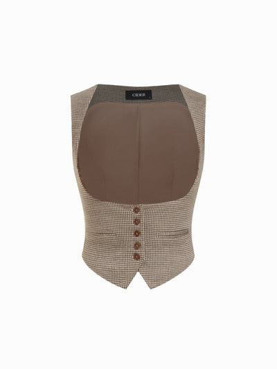 Jacquard Houndstooth Square Neck Crop Blazer Vest