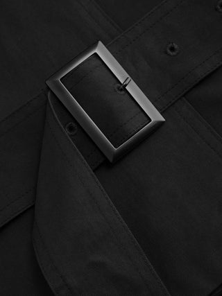 Multi-way Cotton Funnel Neck Double Breasted Oversized Windbreaker With Belt