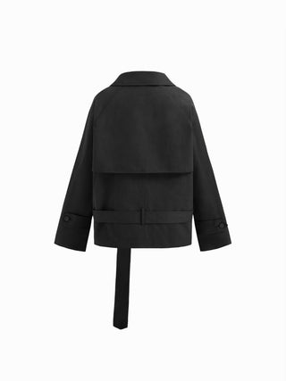 Multi-way Cotton Funnel Neck Double Breasted Oversized Windbreaker With Belt