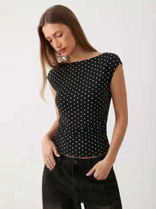 Boat Neck Solid Ruched Short Sleeve Top