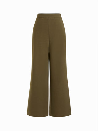V-Neck Wrap Front Ruched Metal Detailed Top & Mid Rise Wide Leg Trousers Set