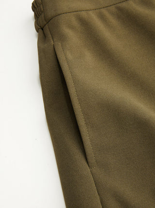 V-Neck Wrap Front Ruched Metal Detailed Top & Mid Rise Wide Leg Trousers Set