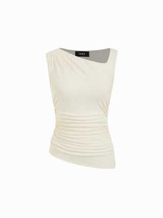 High Stretch Asymmetrical Neck Ruched Tank Top