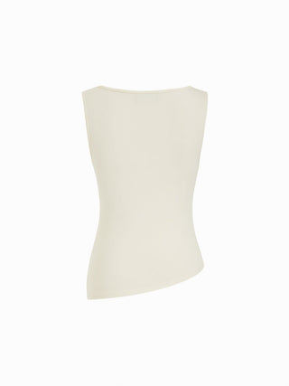 High Stretch Asymmetrical Neck Ruched Tank Top
