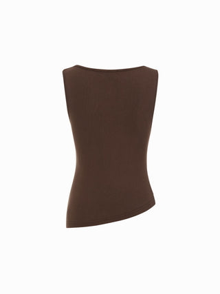High Stretch Asymmetrical Neck Ruched Tank Top