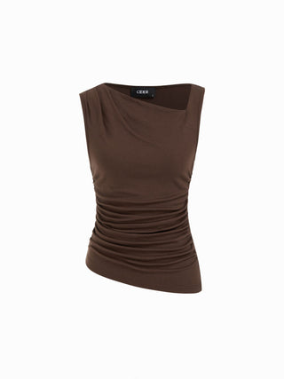 High Stretch Asymmetrical Neck Ruched Tank Top