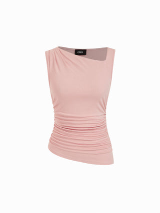 High Stretch Asymmetrical Neck Ruched Tank Top