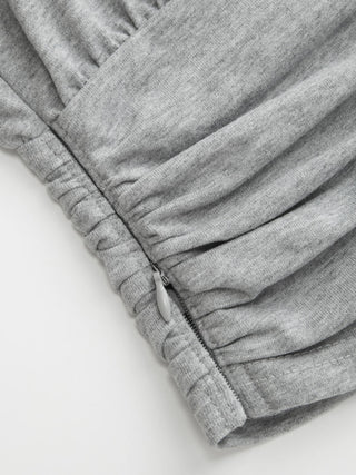 Cotton-blend Asymmetrical Neck Ruched Tee