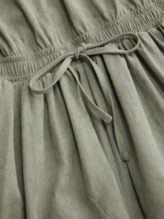 V-neck Lace Panel Oversized Drawstring Bloomer Jumpsuit