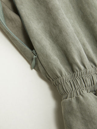 V-neck Lace Panel Oversized Drawstring Bloomer Jumpsuit