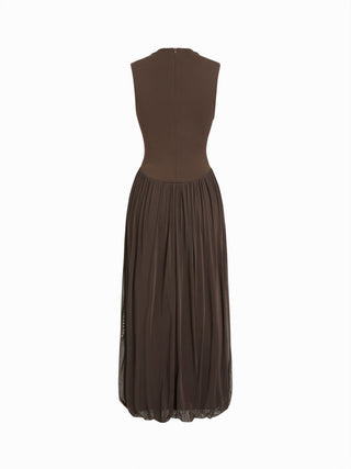 Textured High Neck Draped Straight Maxi Dress