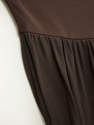 Textured High Neck Draped Straight Maxi Dress
