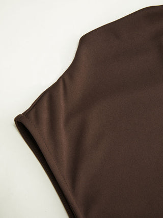 Textured High Neck Draped Straight Maxi Dress