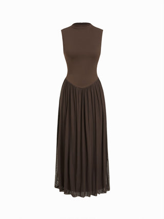 Textured High Neck Draped Straight Maxi Dress