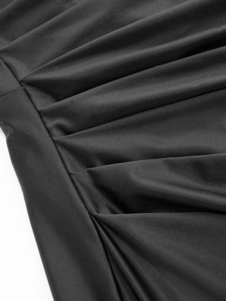 Satin Sculptural Square Neck Ruched Mermaid Maxi Dress
