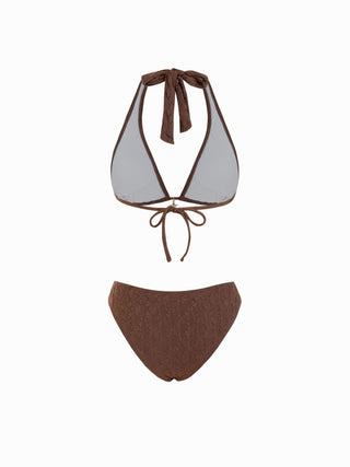 3 Piece Halter Neckline Lace Triangle Bikini Top & Cheeky Bottom With Sarong Bikini Set
