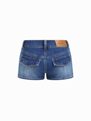 Denim Low Rise Straight Leg Micro Shorts