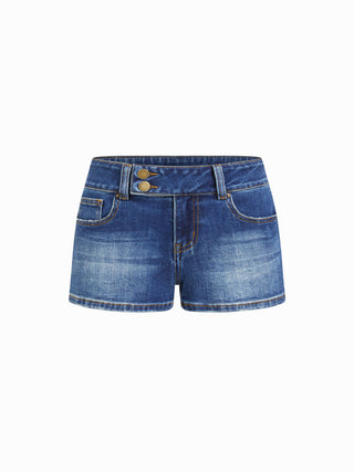 Denim Low Rise Straight Leg Micro Shorts
