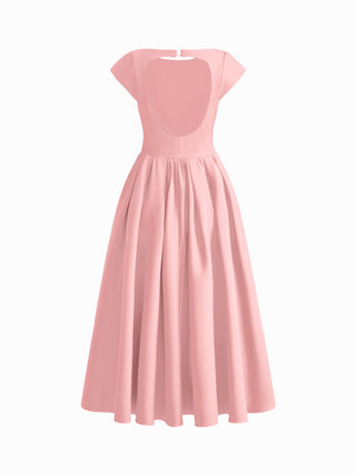 Sculptural Boat Neck Cut Out Backless Ruffle Maxi Dress