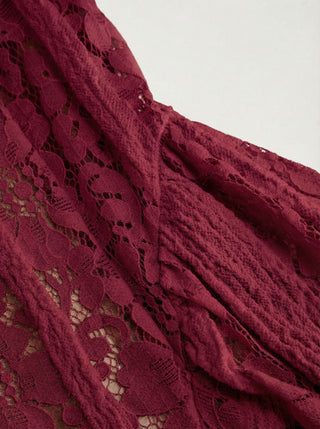 Lace Sculptural Off-Shoulder Knotted Flared Maxi Dress
