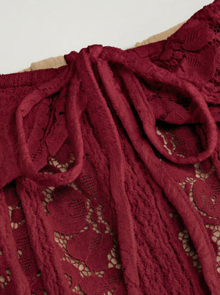 Lace Sculptural Off-Shoulder Knotted Flared Maxi Dress