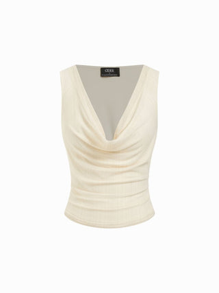 Cowl Neck Ruched Tank Top With Rhinestone