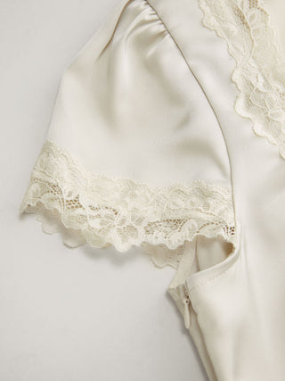 Square Neck Lace Panel Slip Knotted Mini Dress