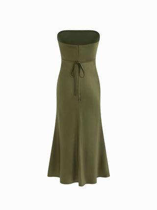 Satin Strapless Tie Back Maxi Dress