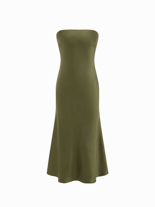 Satin Strapless Tie Back Maxi Dress
