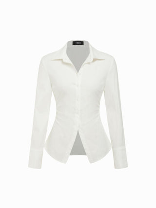 Stretch Cotton-blend Collar Button Long Sleeve Shirt