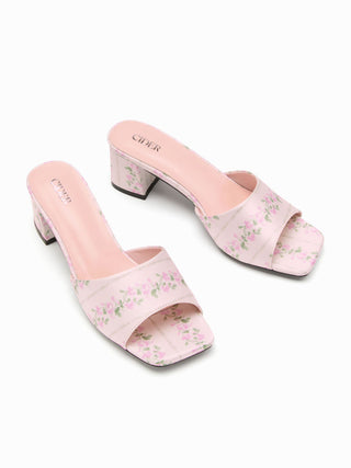 FLORAL PATTERN CHUNKY HEEL SANDALS For Date Party/Clubbing Vacation