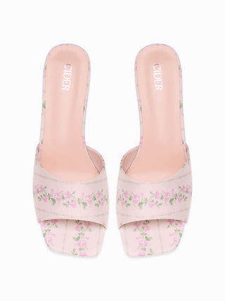 FLORAL PATTERN CHUNKY HEEL SANDALS For Date Party/Clubbing Vacation