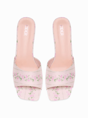 FLORAL PATTERN CHUNKY HEEL SANDALS For Date Party/Clubbing Vacation