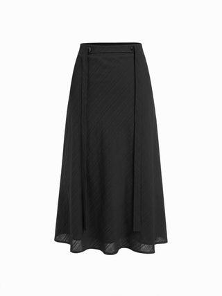 Cotton V-Neck Button Front Peplum Top & Mid Rise A-line Maxi Skirt Set With Belt
