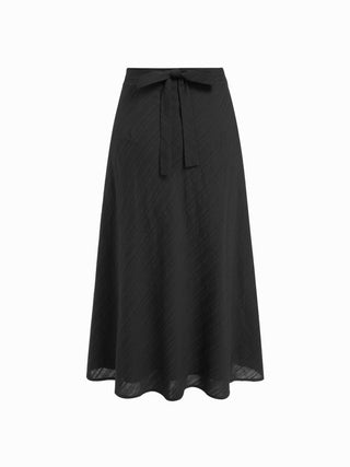 Cotton V-Neck Button Front Peplum Top & Mid Rise A-line Maxi Skirt Set With Belt