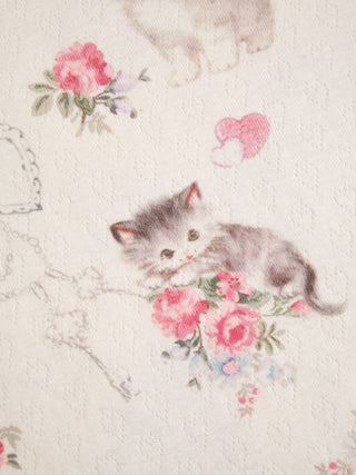 Cat & Floral Graphic Jacquard Puff Sleeve Tee