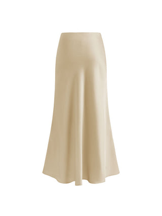 Satin Mid Rise Ruffle Maxi Skirt