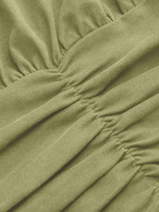 Cotton-blend Asymmetrical Neck Ruched Tee