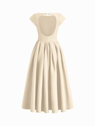 Sculptural Boat Neck Cut Out Backless Ruffle Maxi Dress
