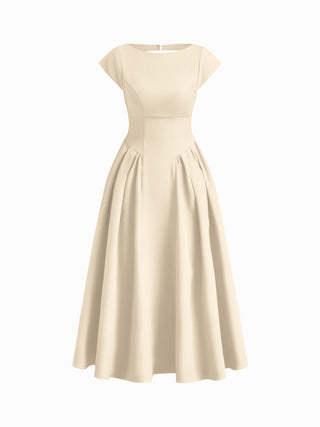 Sculptural Boat Neck Cut Out Backless Ruffle Maxi Dress