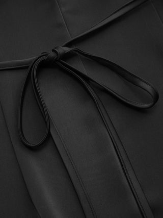 Satin V-neck Ruched Knotted Tie Back Mini Dress