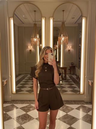 Stand Collar Romper With Belt